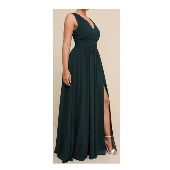 Lulus Thoughts of Hue Emerald Green Surplice Maxi Dress Medium New with tags NWT - Picture 4 of 11